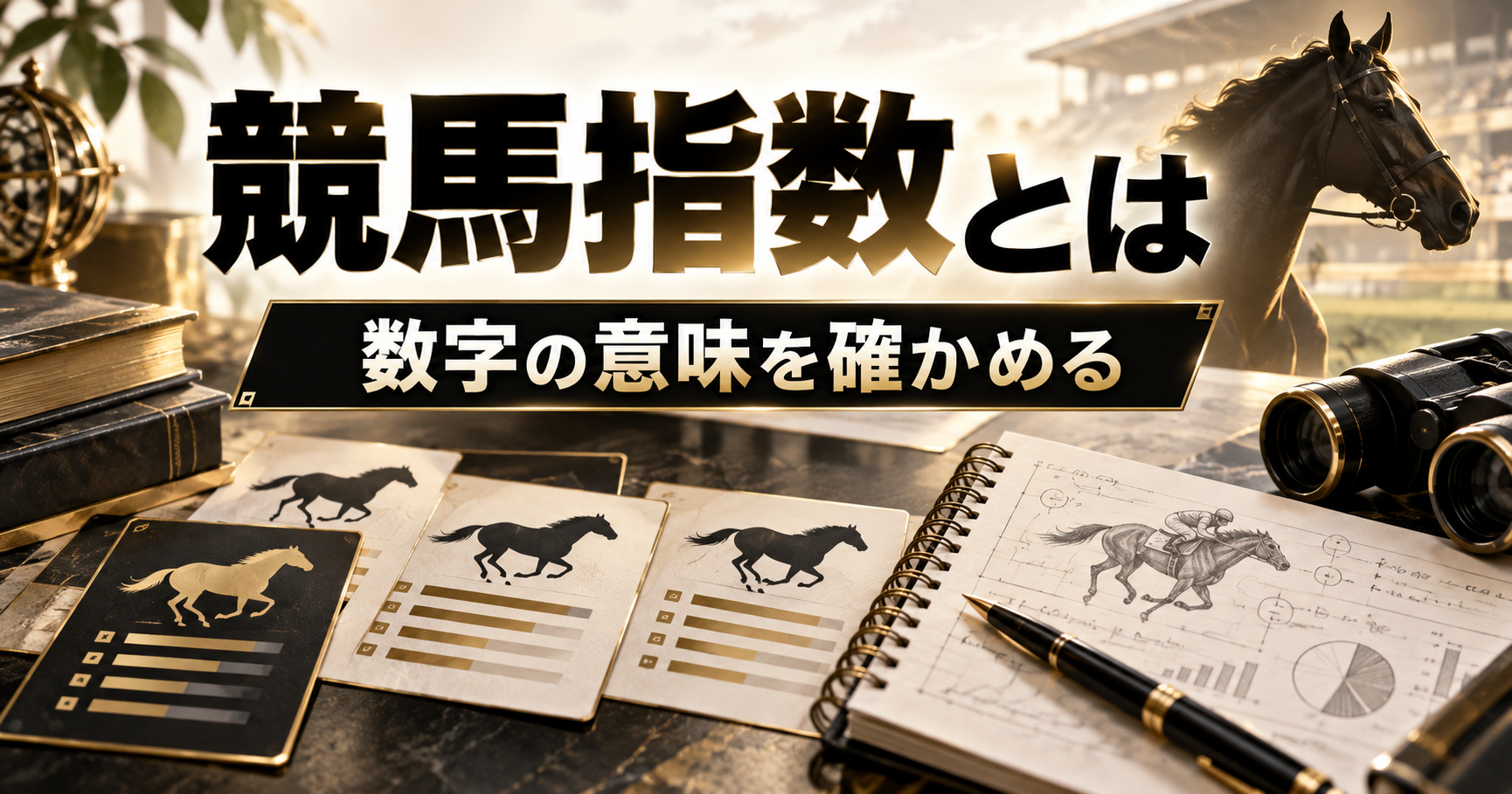 競馬指数の意味を評価カードと分析ノートで表したイメージ