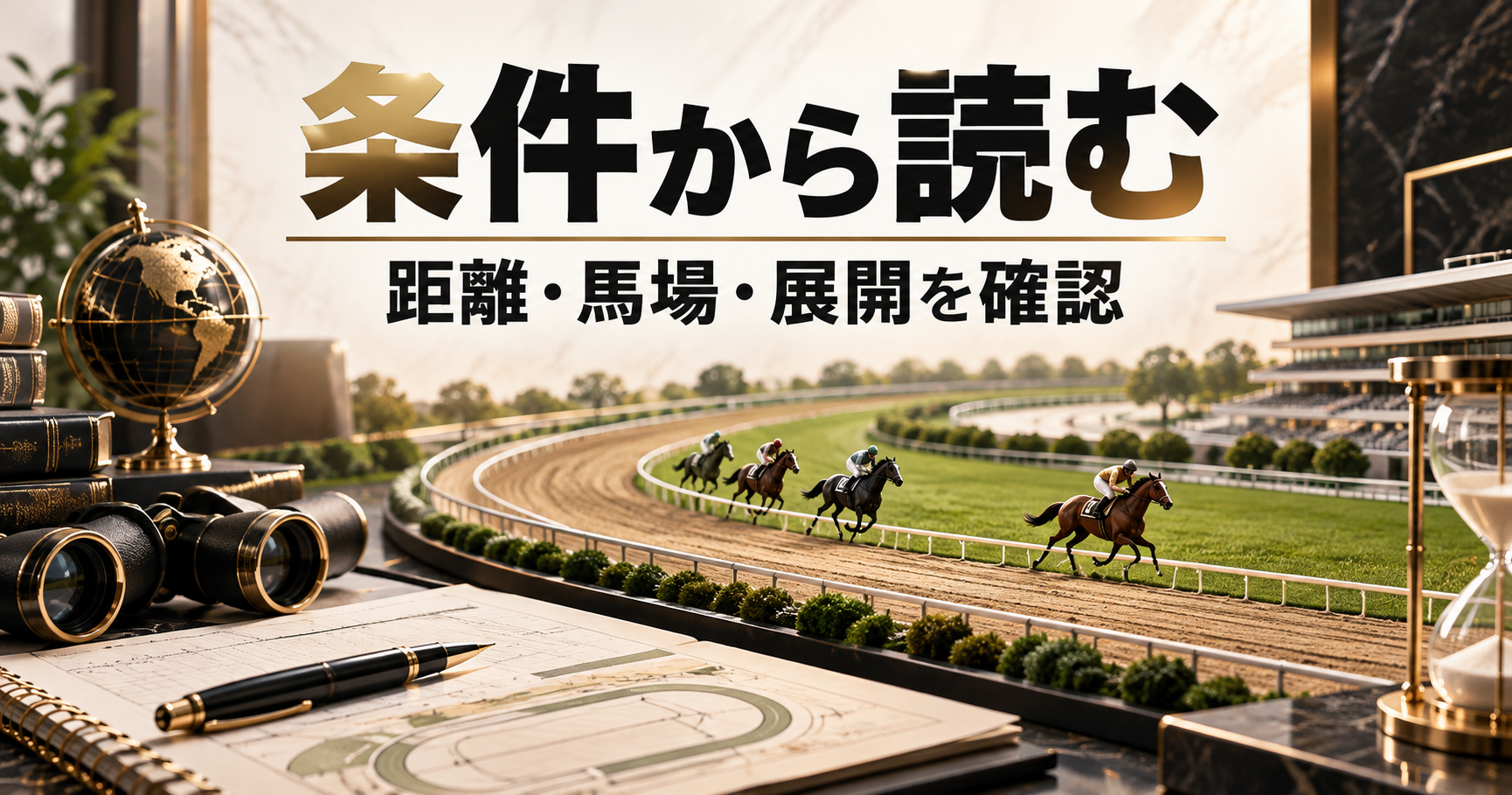 競馬場の距離や馬場と出走馬の位置関係を確認するイメージ