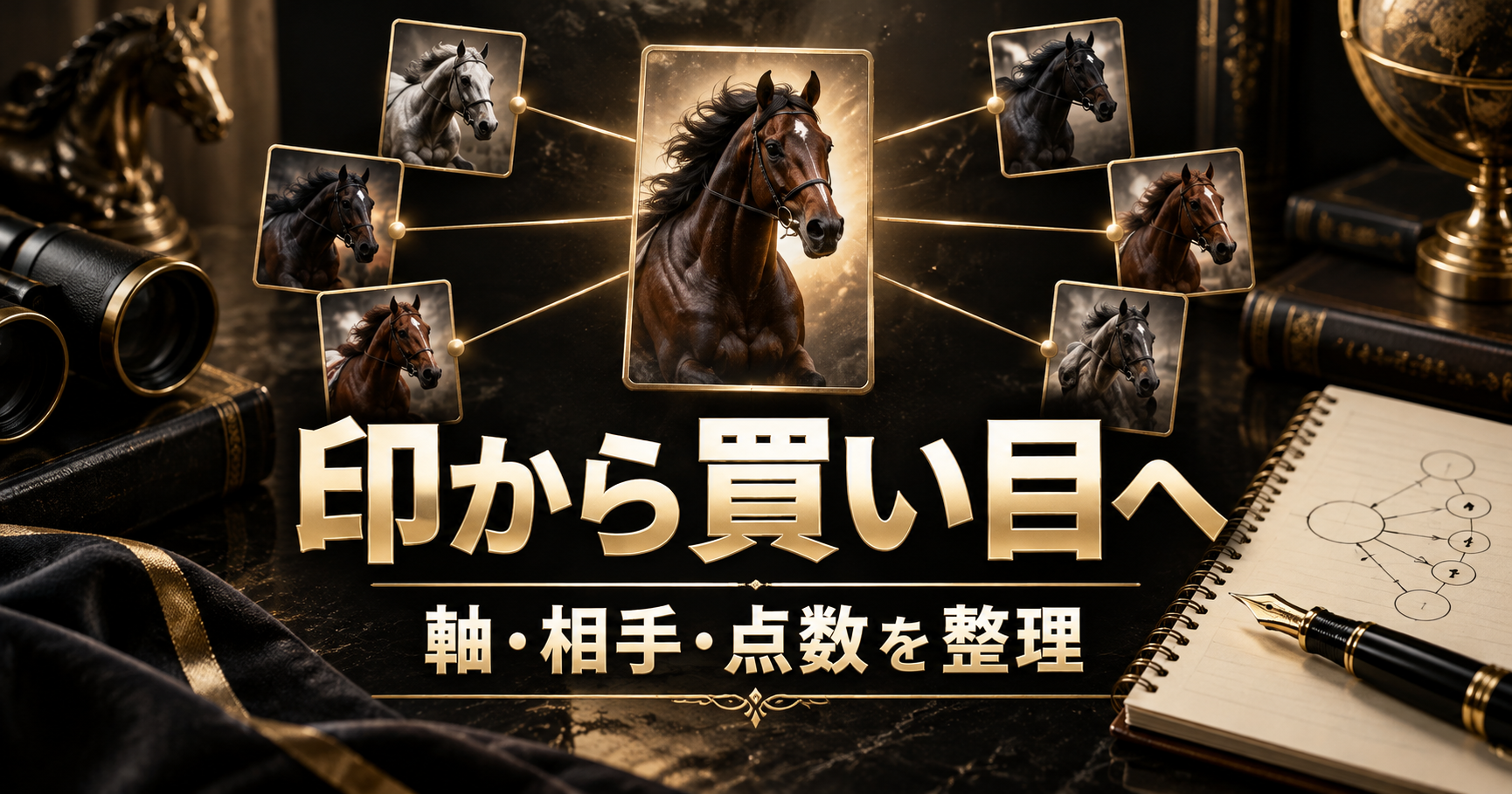 軸馬のカードと相手のカードをつないだ買い目のイメージ