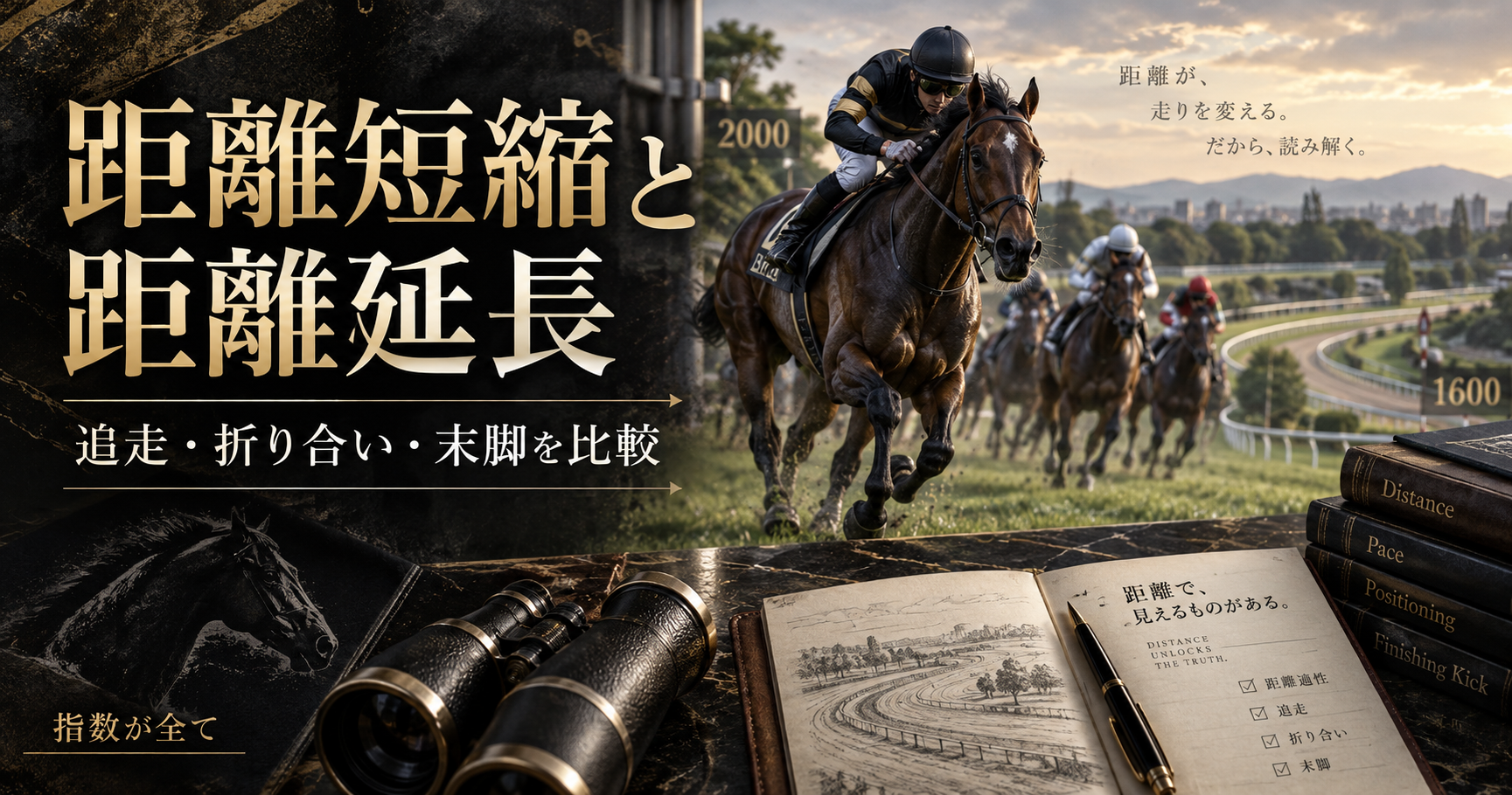 競馬解説記事のテーマに合わせた競走馬と分析のイメージ