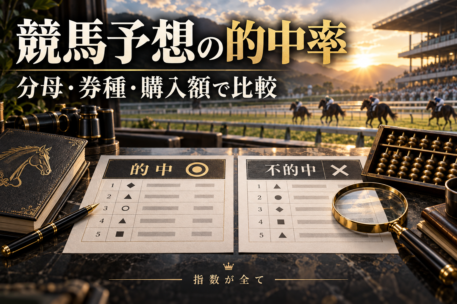 競馬予想の的中率はどう比べる?分母・券種・購入額をそろえる成績の読み方の解説用イメージ