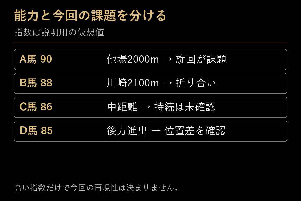 仮想指数上位馬ごとの今回の課題