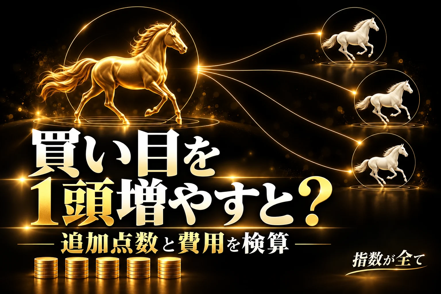 買い目を1頭増やすと？。追加点数と費用を検算。黒と金を基調にした記事のアイキャッチ