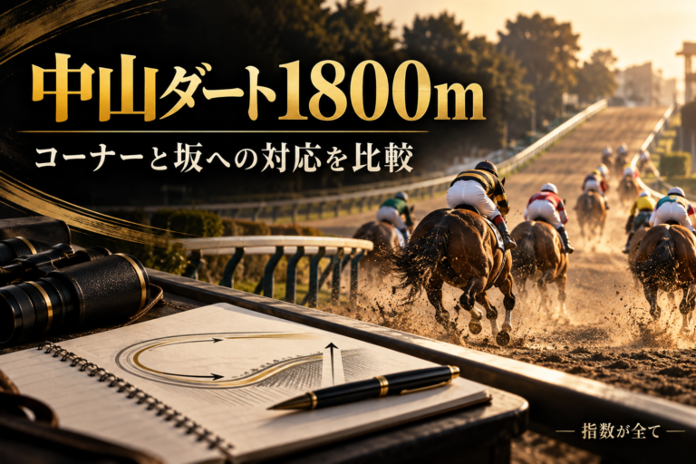 中山ダート1800mの特徴と予想の手順|四つのコーナー・坂・追走負荷を比較