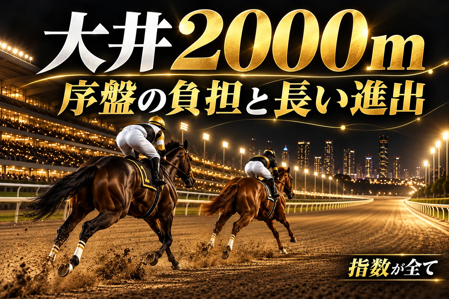 大井2000m。序盤の負担と長い進出。黒と金を基調にした記事のアイキャッチ