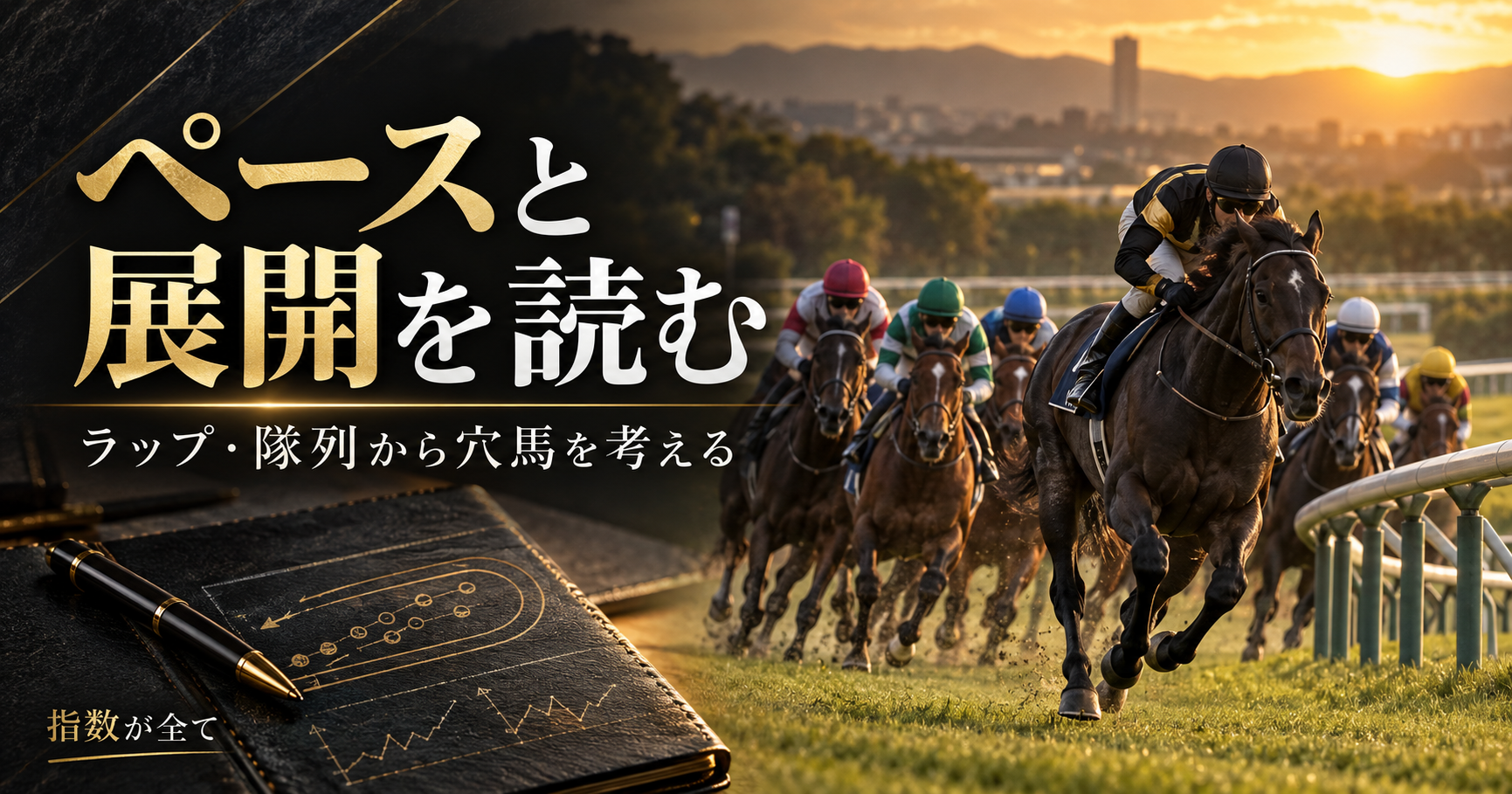 ペースと展開をテーマにした競馬と分析のイメージ