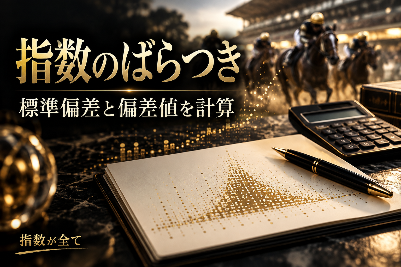 指数のばらつきを表す競馬と分析のイメージ。