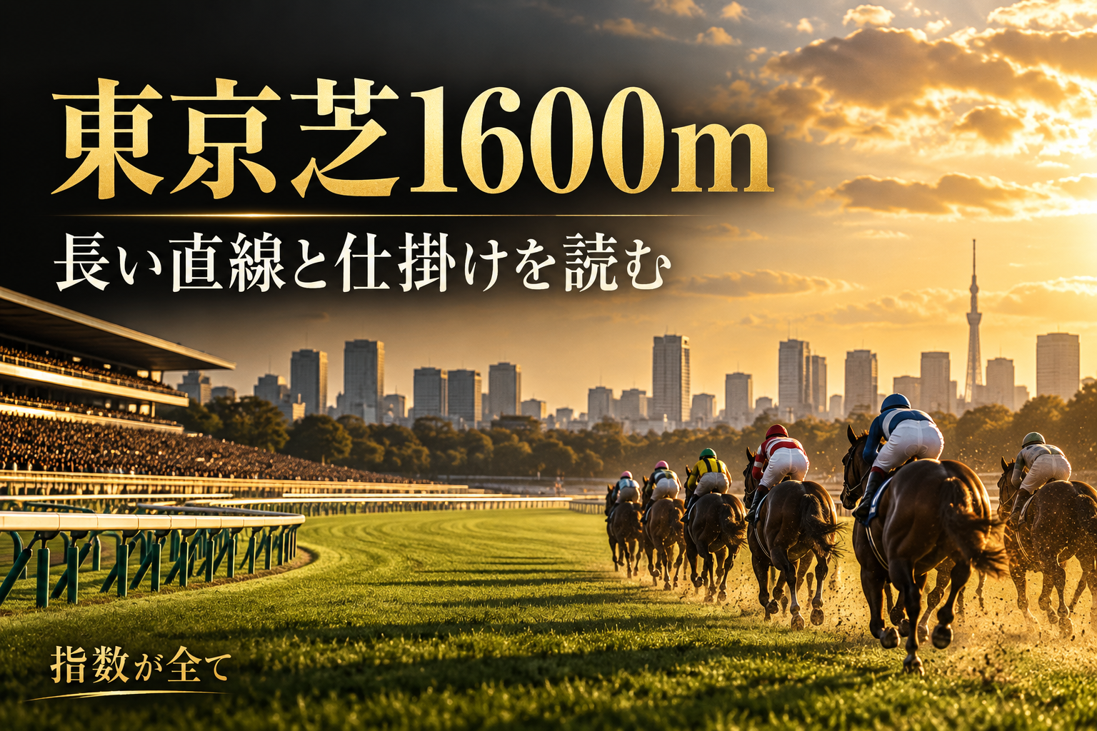 東京芝1600mを表す競馬と分析のイメージ。