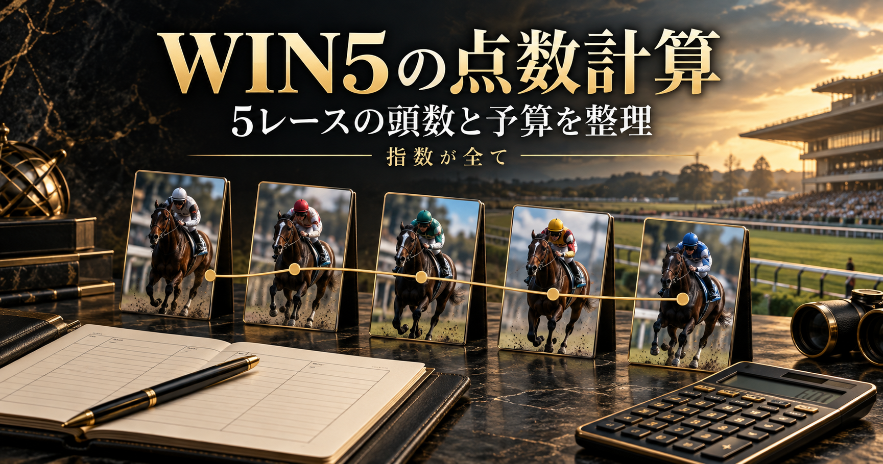 WIN5の点数計算。5レースの頭数と予算を整理を示すイメージ